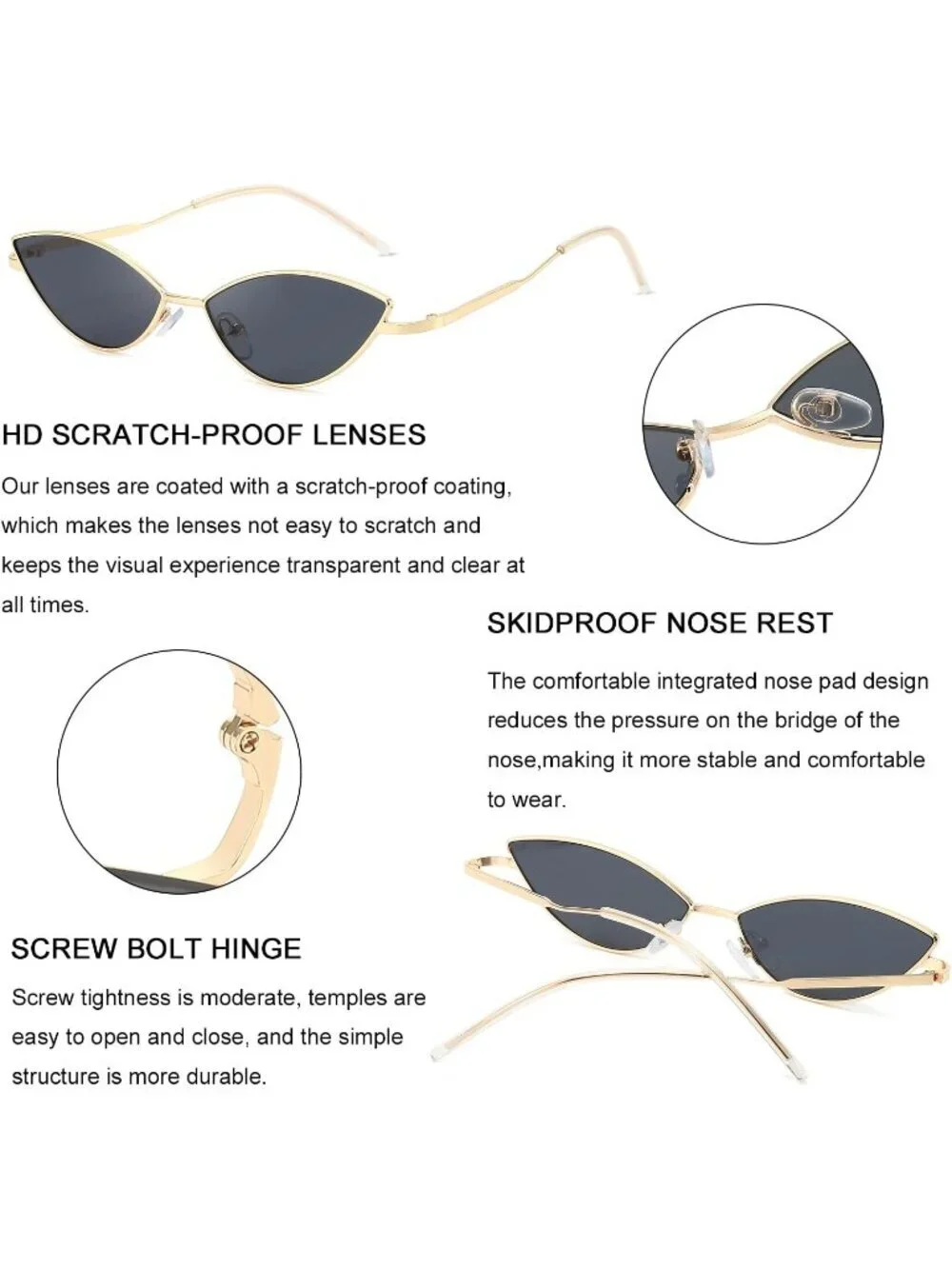Women's Cat Eye Cute Sunglasses Triangle Vintage Trendy Cool Sun Glasses Black